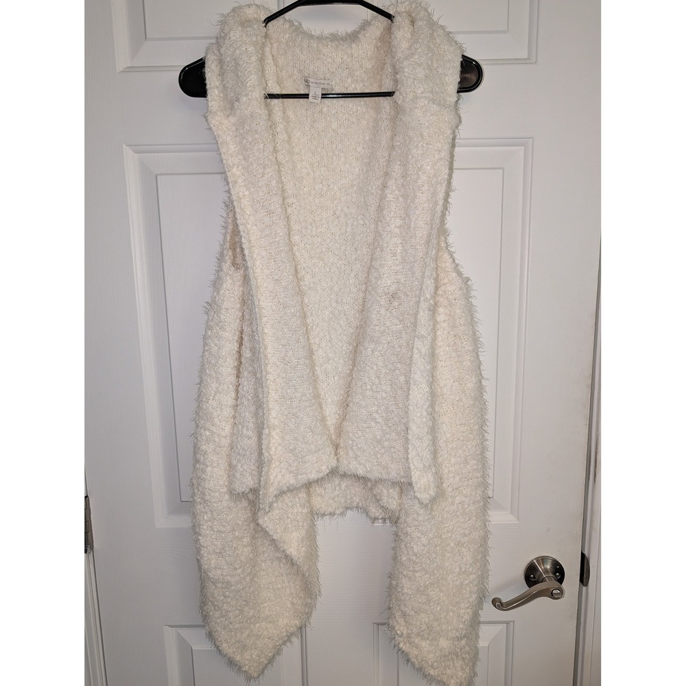 Cato Large Ivory Fuzzy Knit Waterfall Draped Sweater Vest Oversized